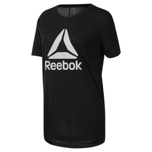 Koszulki Damskie Reebok WOR Logo Czarne PL 46ZDMIC